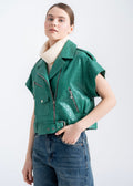 Lebeni Women’s Green Croco Embossed Lambskin Leather Vest