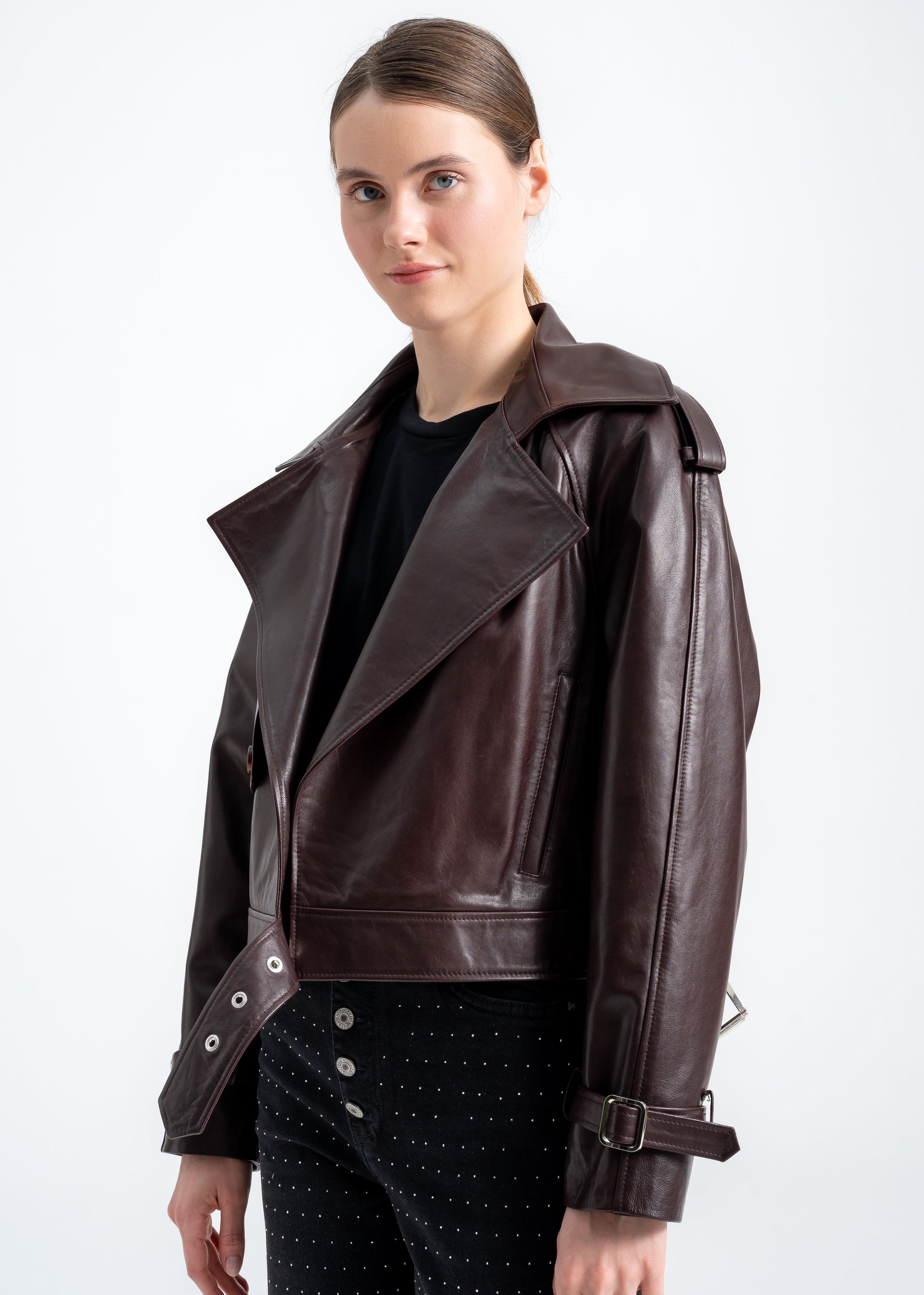 Lebeni Deep Mahogany Lambskin Leather Jacket