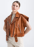 Lebeni Women’s Cognac Croco Embossed Lambskin Leather Vest