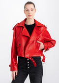 Lebeni Crimson Red Textured Lambskin Leather Jacket