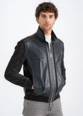 Lebeni Men’s Navy and Black Lambskin Leather Jacket with Suede Panels