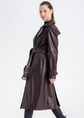 Lebeni Deep Mahogany Lambskin Leather Trench Coat