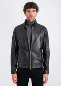 Lebeni Men’s Black Lambskin Leather Jacket with Croco-Embossed Front