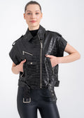 Lebeni Women’s Black Croco Embossed Lambskin Leather Vest