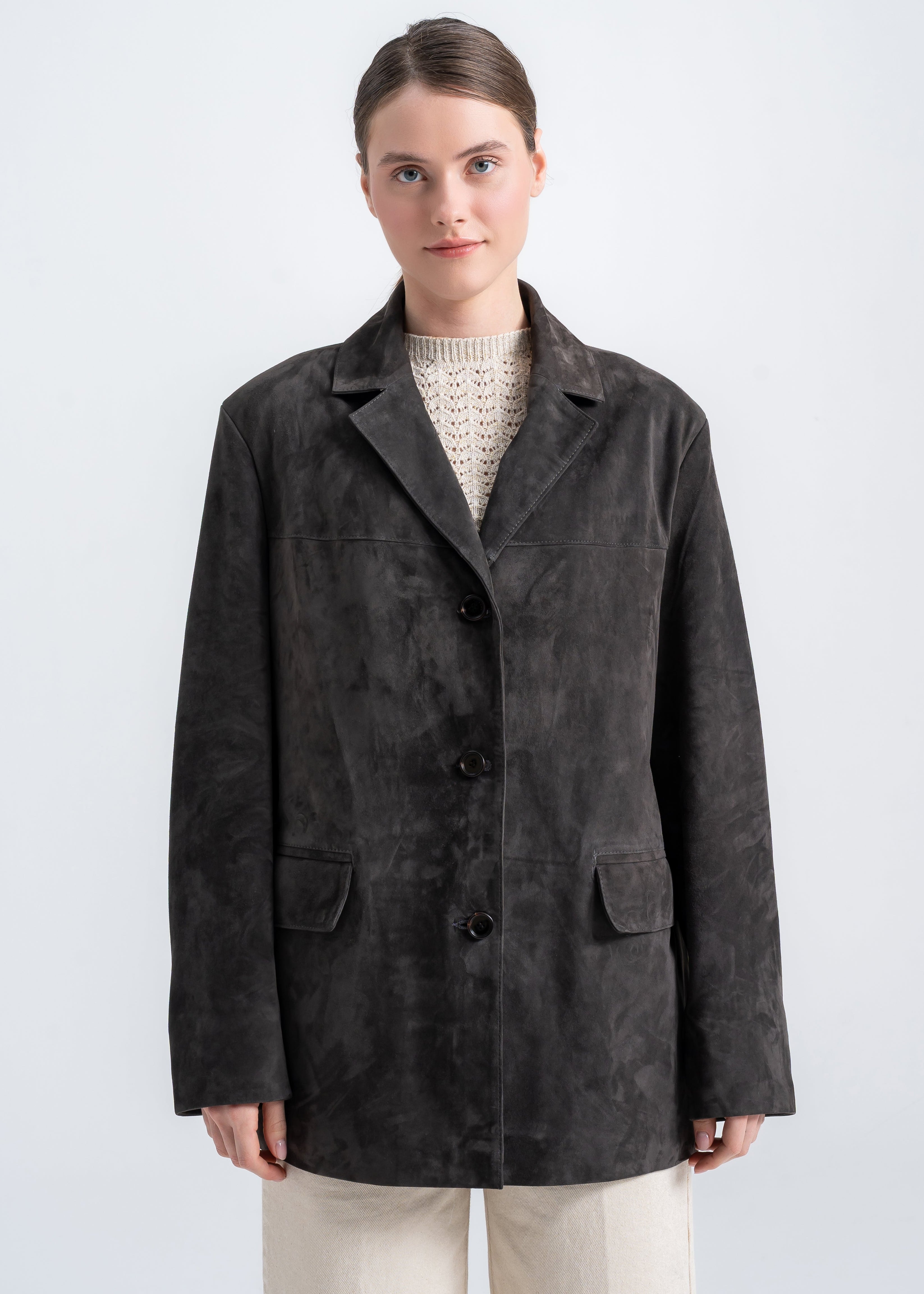 Lebeni Women’s Dark Brown Suede Lambskin Jacket